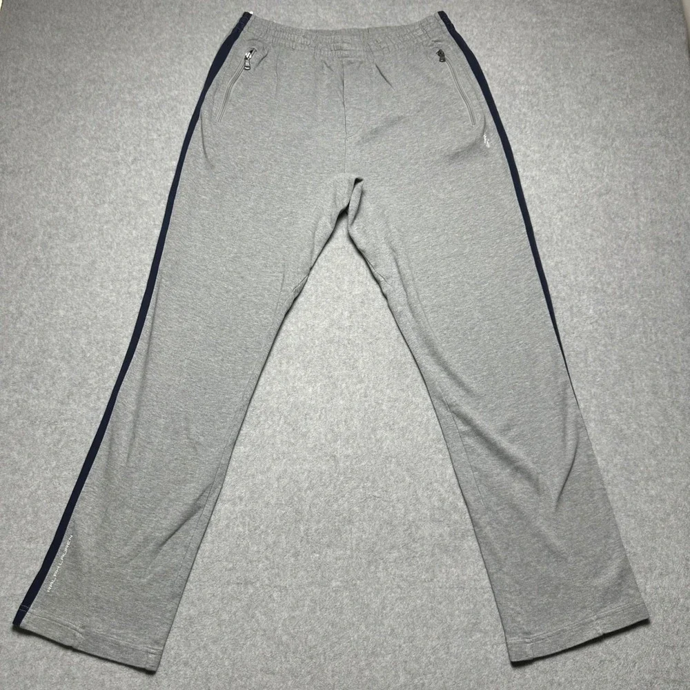 Polo Ralph Lauren Performance Mens Gray Navy Stripe Zipper Pocket Sweatpants M